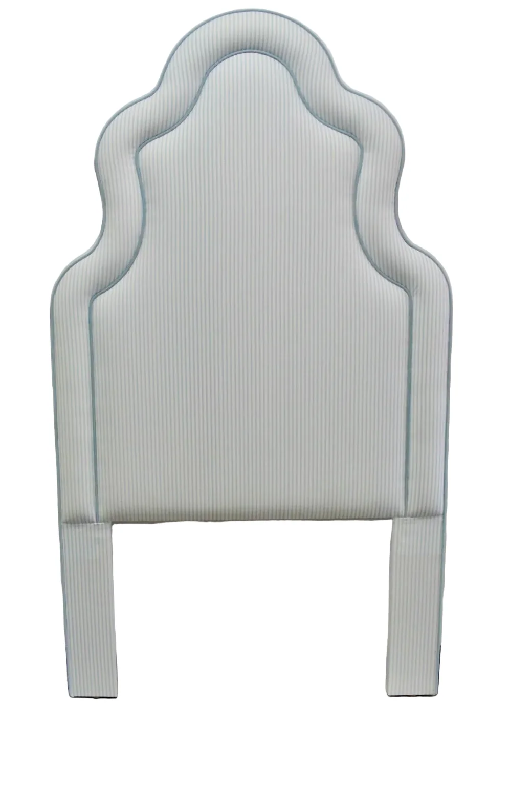 70”H Twin Headboard - Classic Blue Striped Fabric with Sky Blue Trim