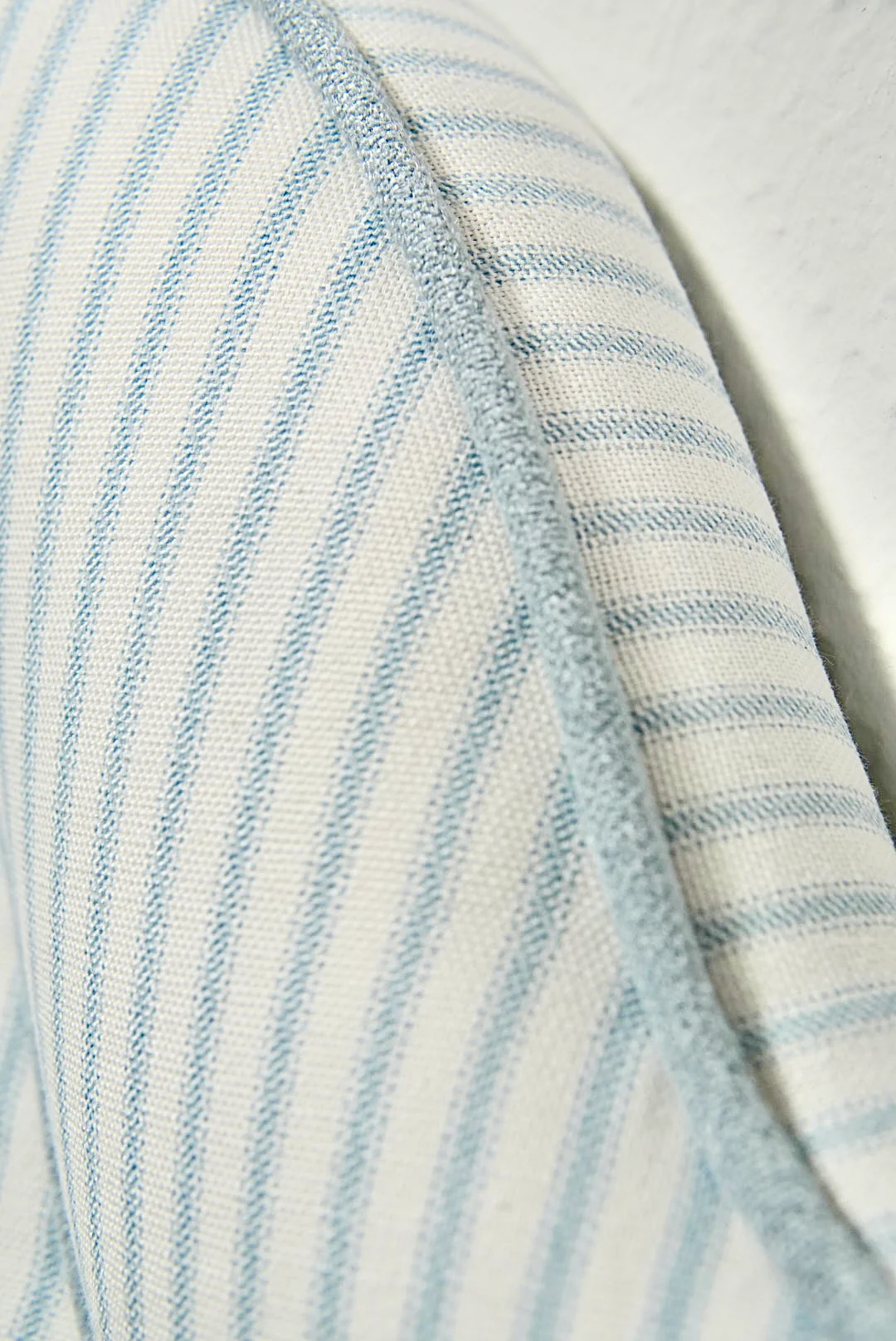 70”H Twin Headboard - Classic Blue Striped Fabric with Sky Blue Trim - Image 3