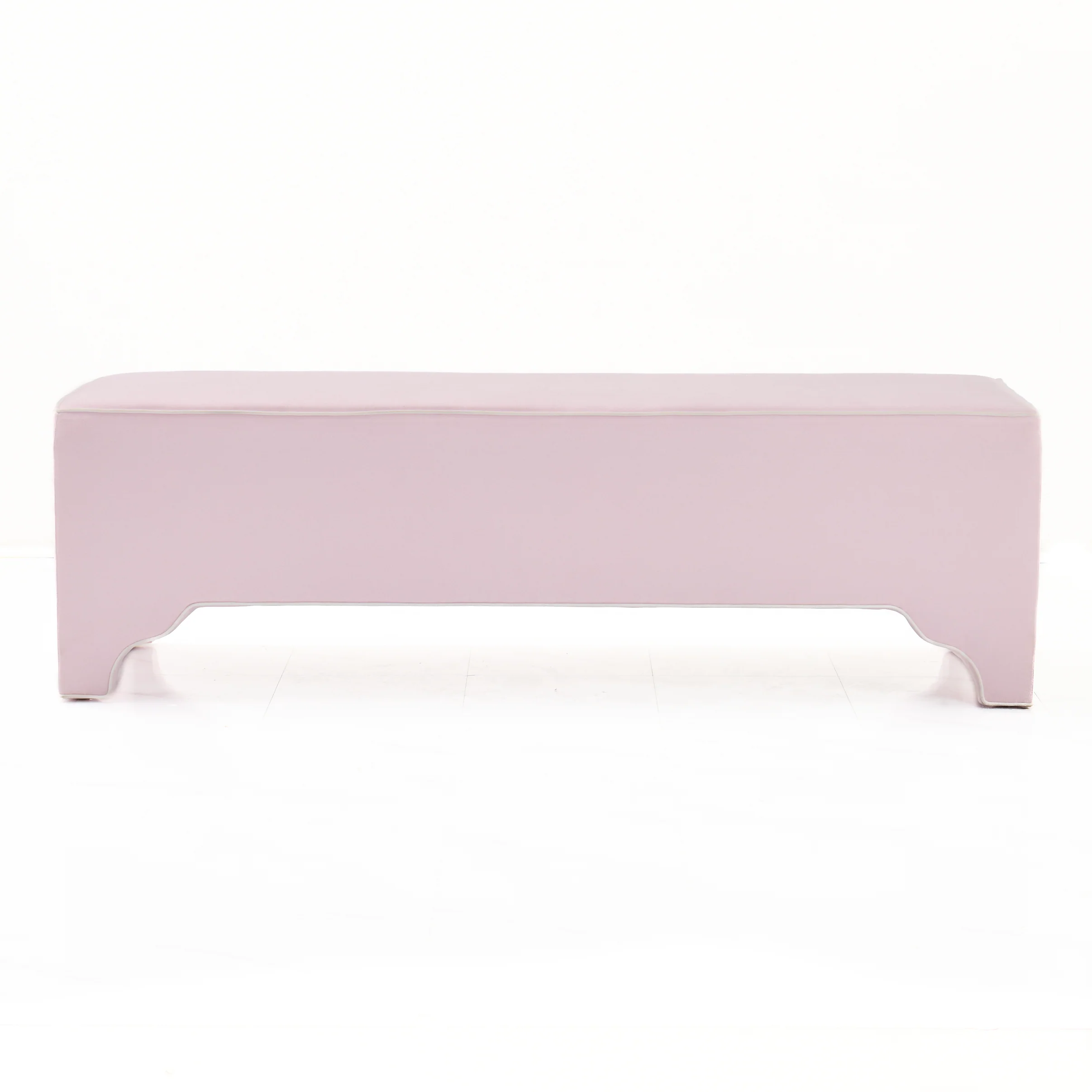 Custom Upholstered Bench in Powder Pink Woven Fabric