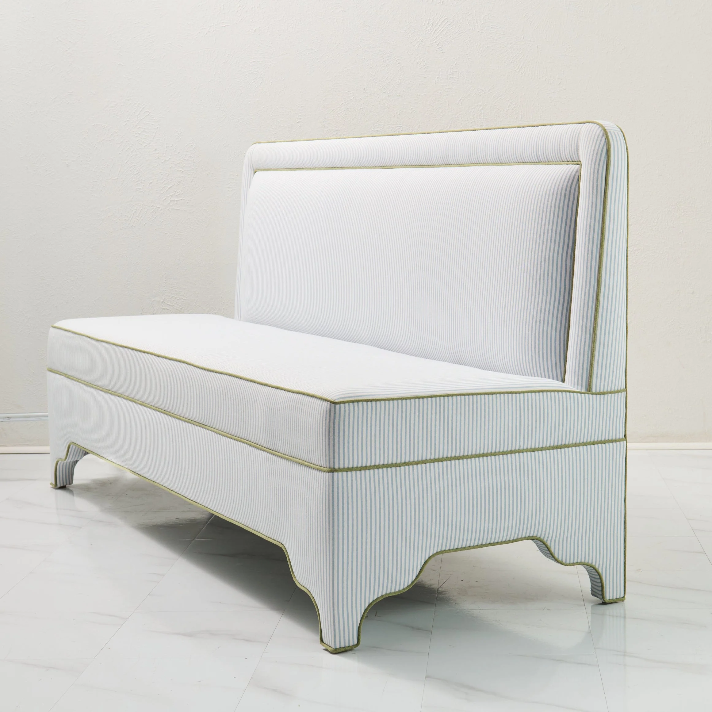 Lorraine Banquette – Perennials Striped Blue Fabric - Green Trim - Image 3