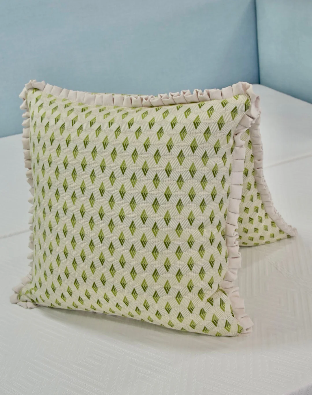 Handcrafted Throw Pillow – Diamond Greenhouse Woven Fabric - Down Feather - Image 6