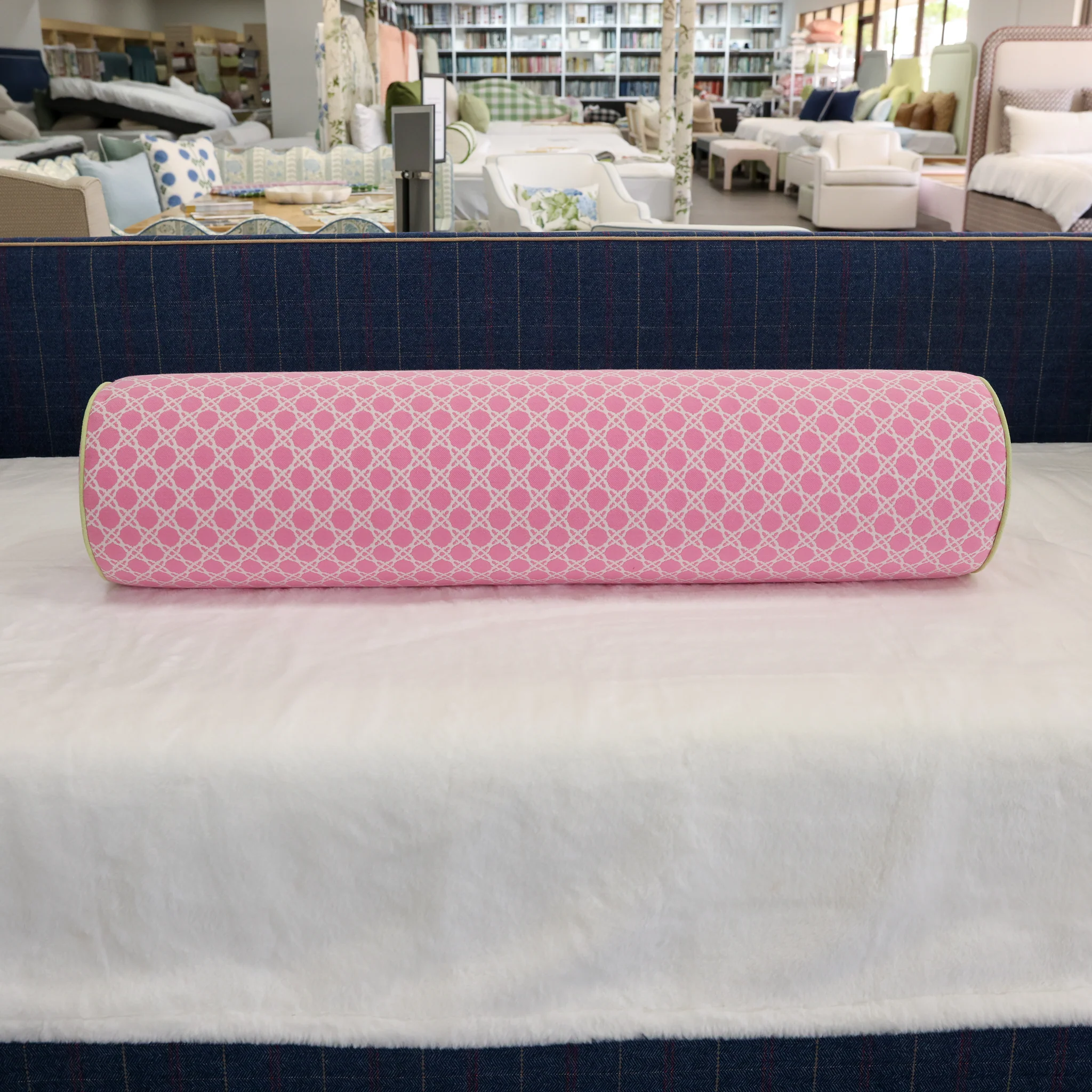 Handcrafted Bolster Pillow – Designer Decorative - Pink Lee Jofa Fabric - Foam Insert - Image 4