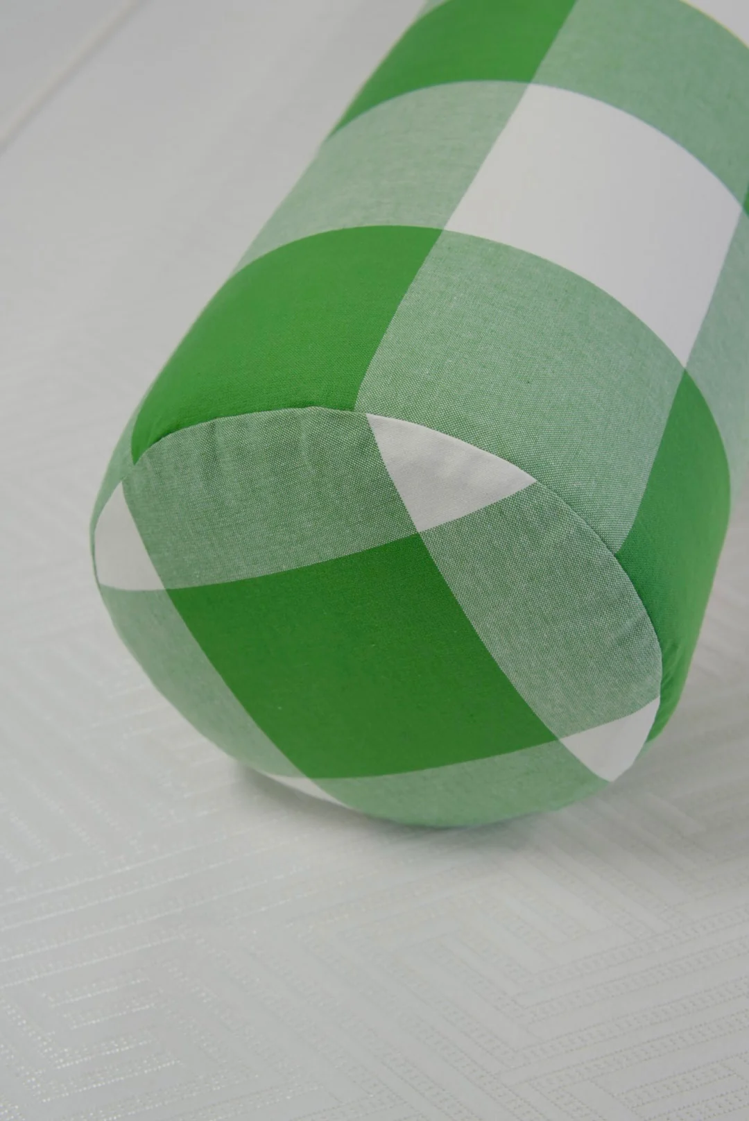 Handcrafted Bolster Pillow – Green Checkered Fabric - Foam Insert - Image 3