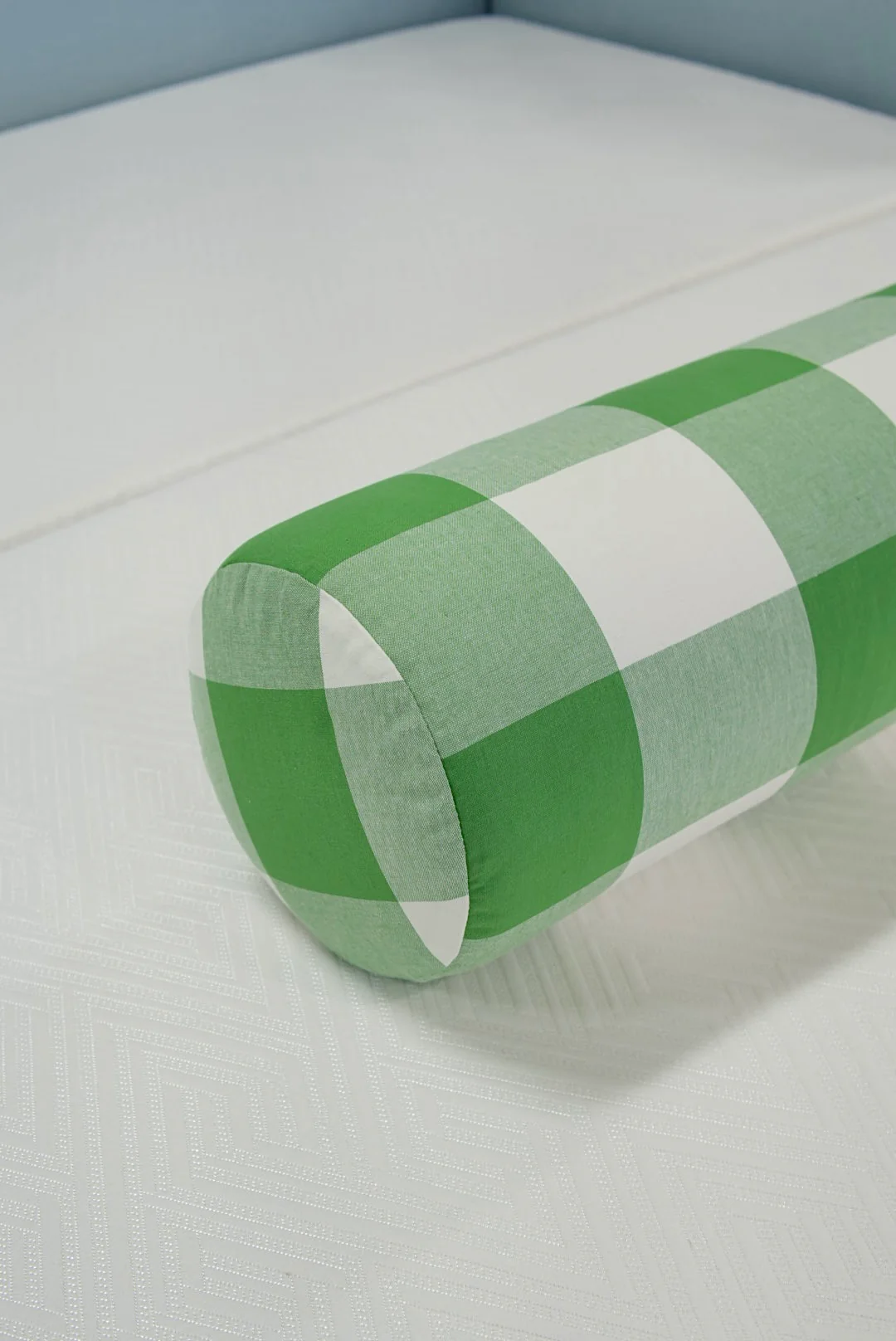 Handcrafted Bolster Pillow – Green Checkered Fabric - Foam Insert - Image 4