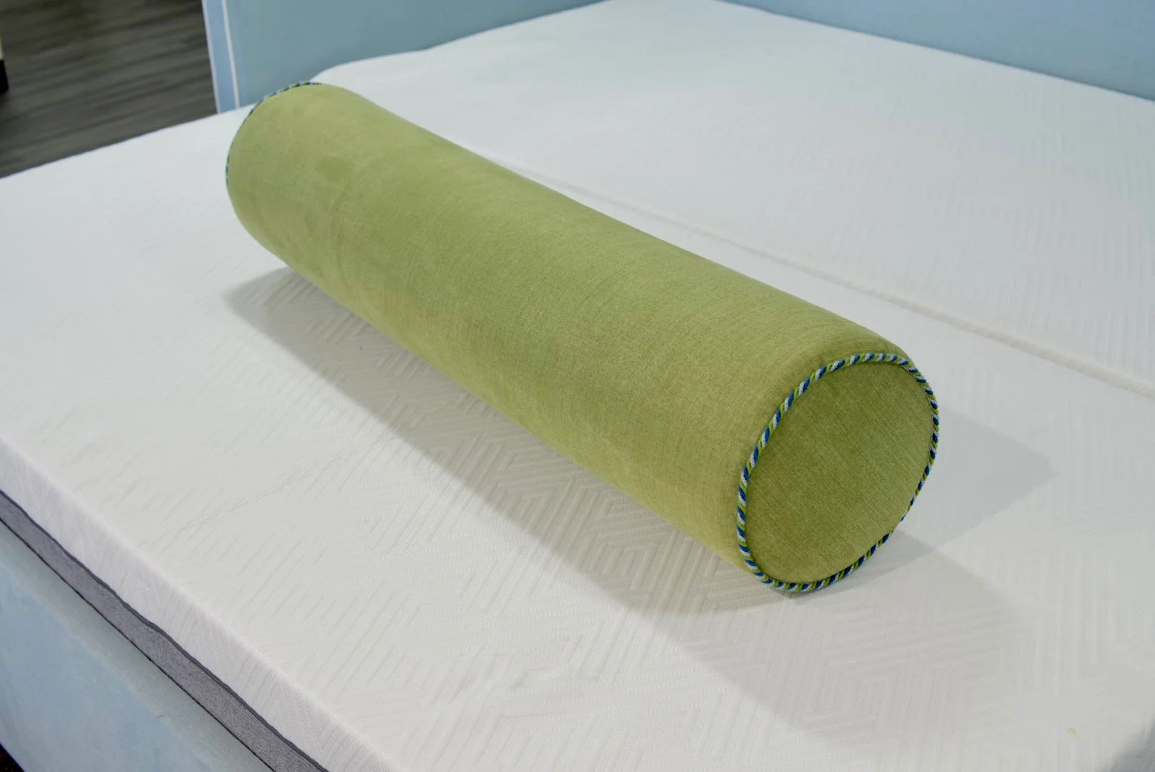 Handcrafted Bolster Pillow – Pistachio Green Fabric - Foam Insert - Image 5