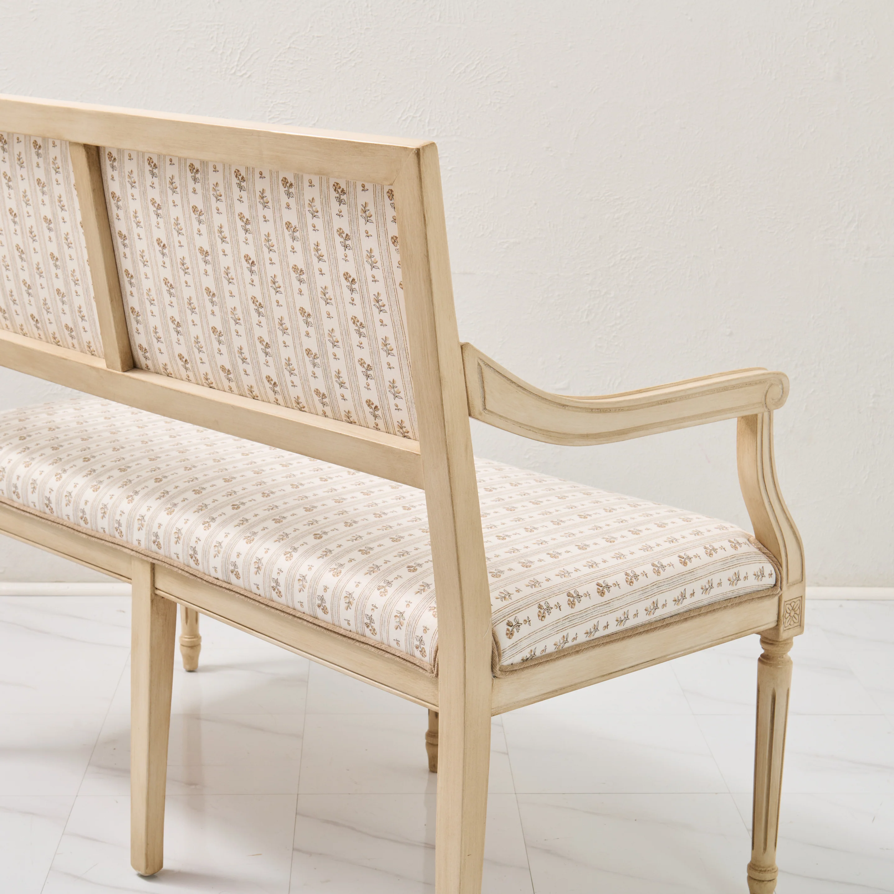 Italian Carved Upholstered Bench in Schumacher Fabric - Image 10
