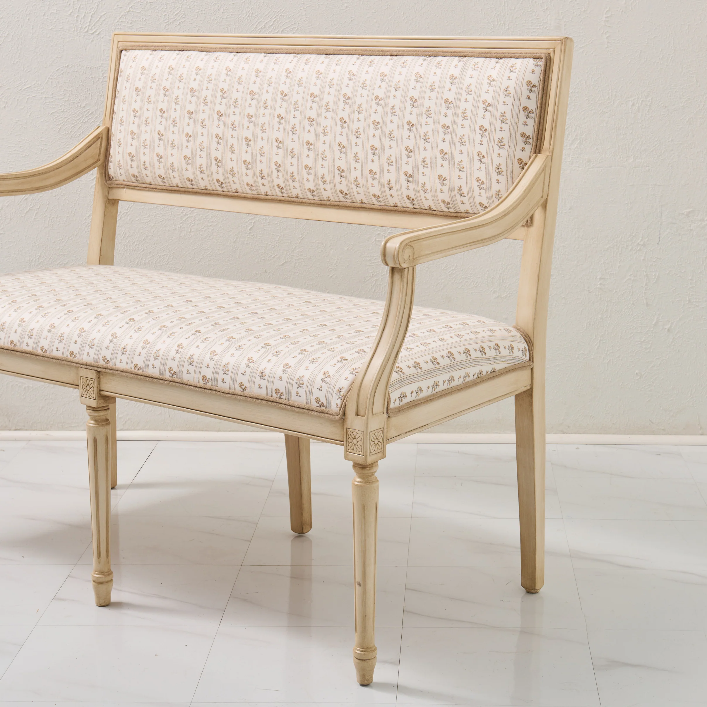 Italian Carved Upholstered Bench in Schumacher Fabric - Image 9
