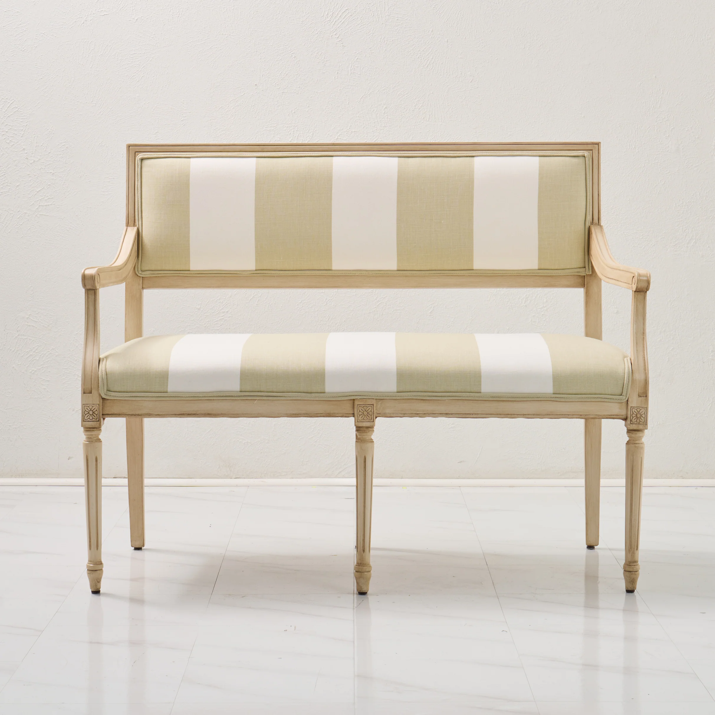 Italian Carved Upholstered Bench in Schumacher Fabric - Image 3