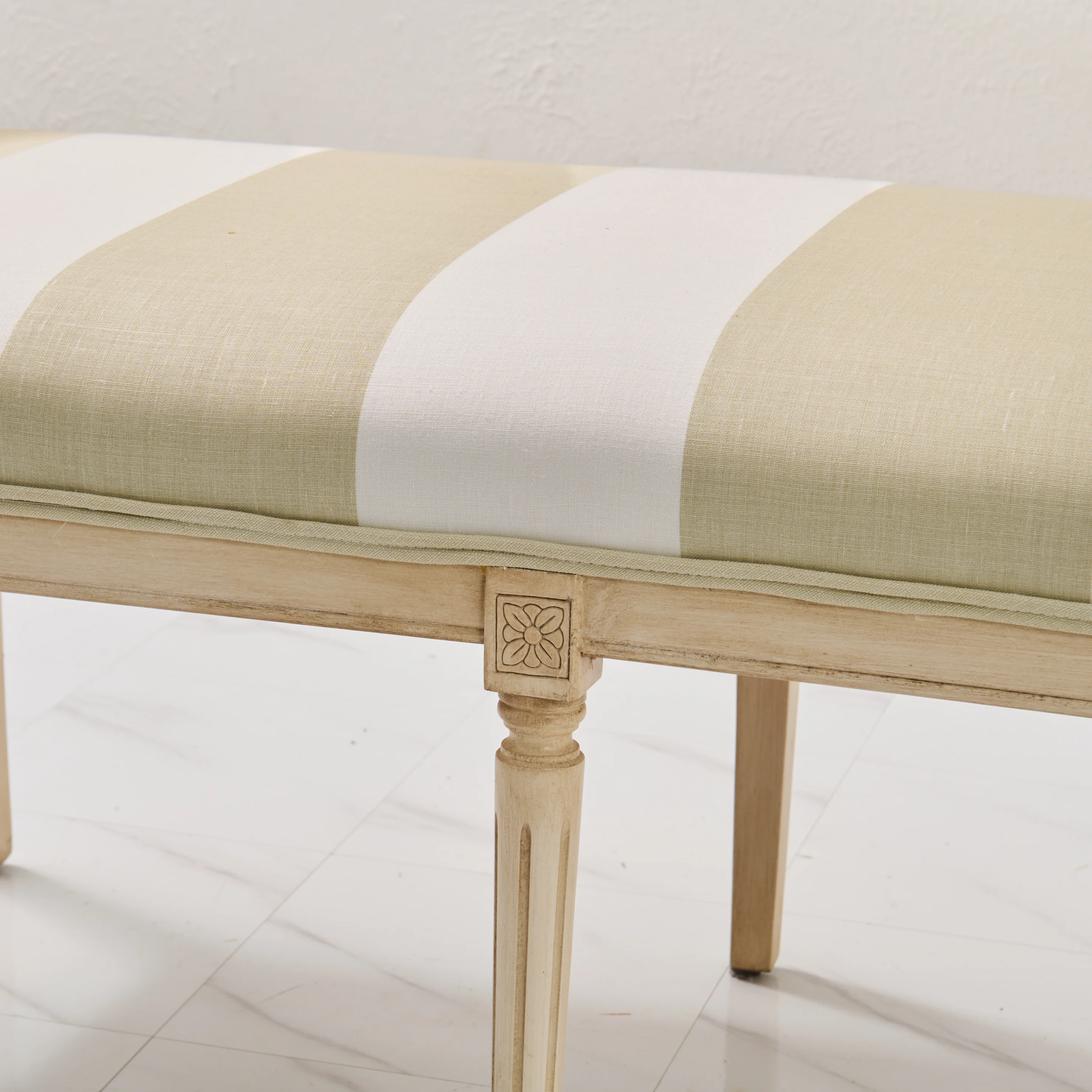 Italian Carved Upholstered Bench in Schumacher Fabric - Image 5