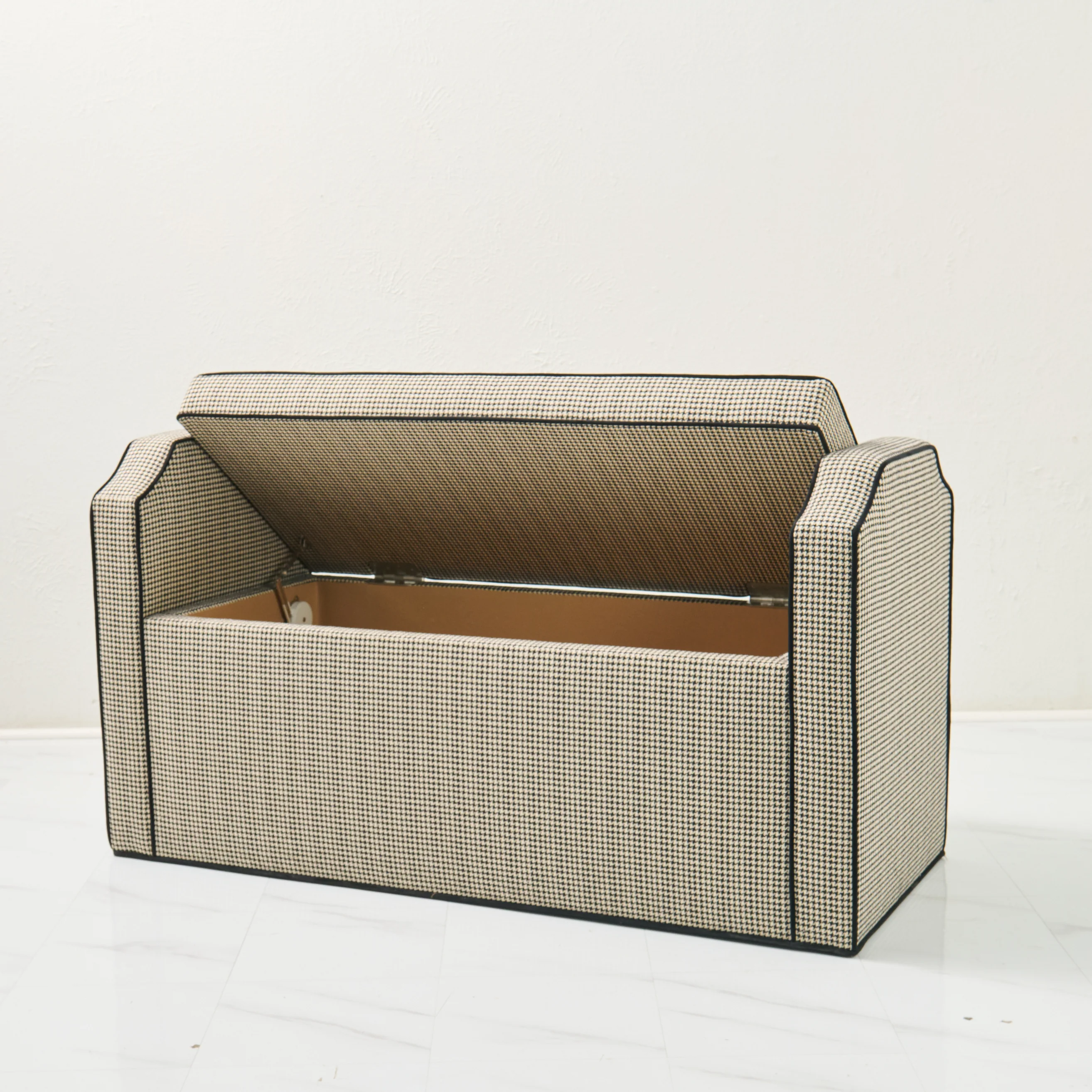 Milly Storage Bench – Houndstooth Fabric with Black Mohair Trim - Image 2