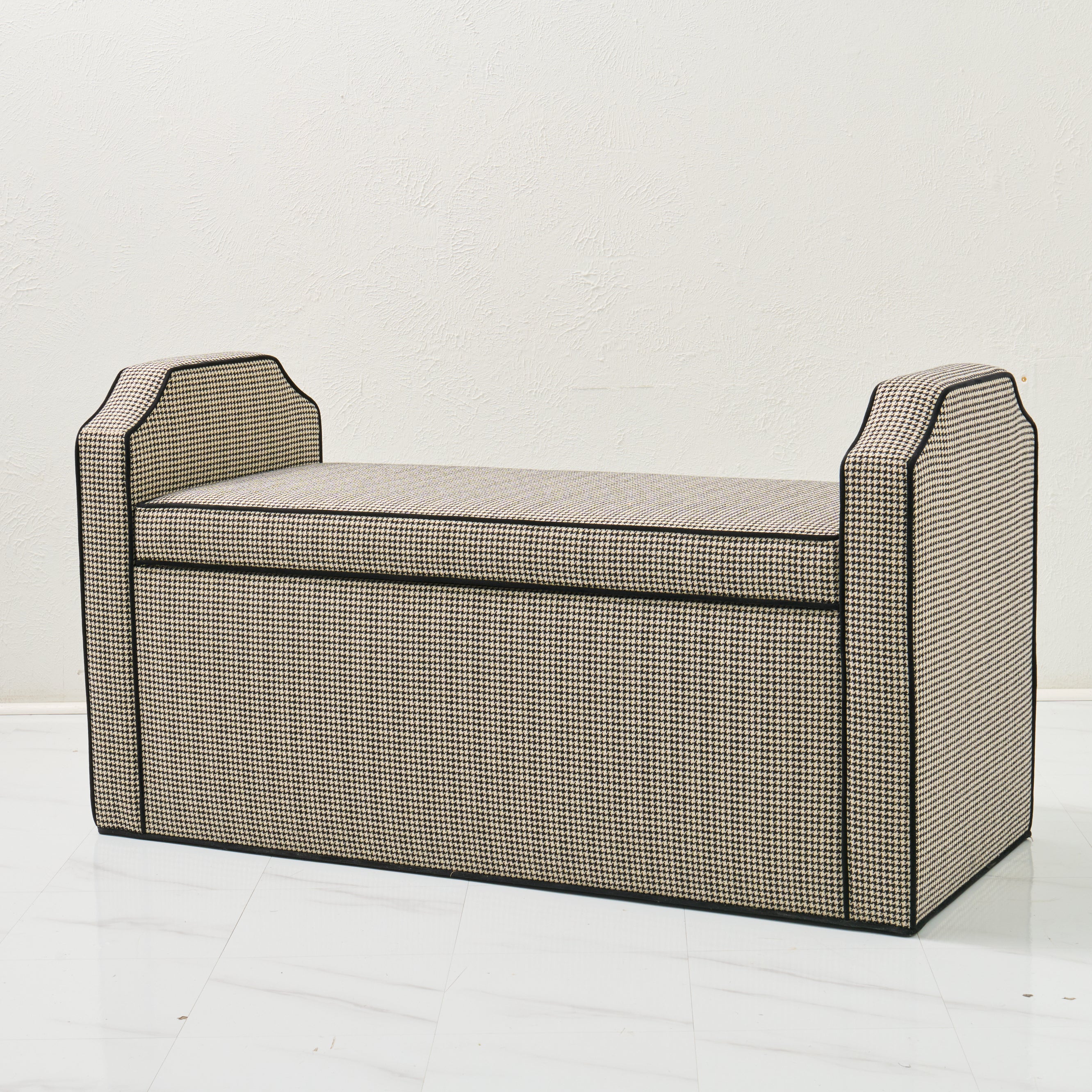 Milly Storage Bench – Houndstooth Fabric with Black Mohair Trim - Image 3
