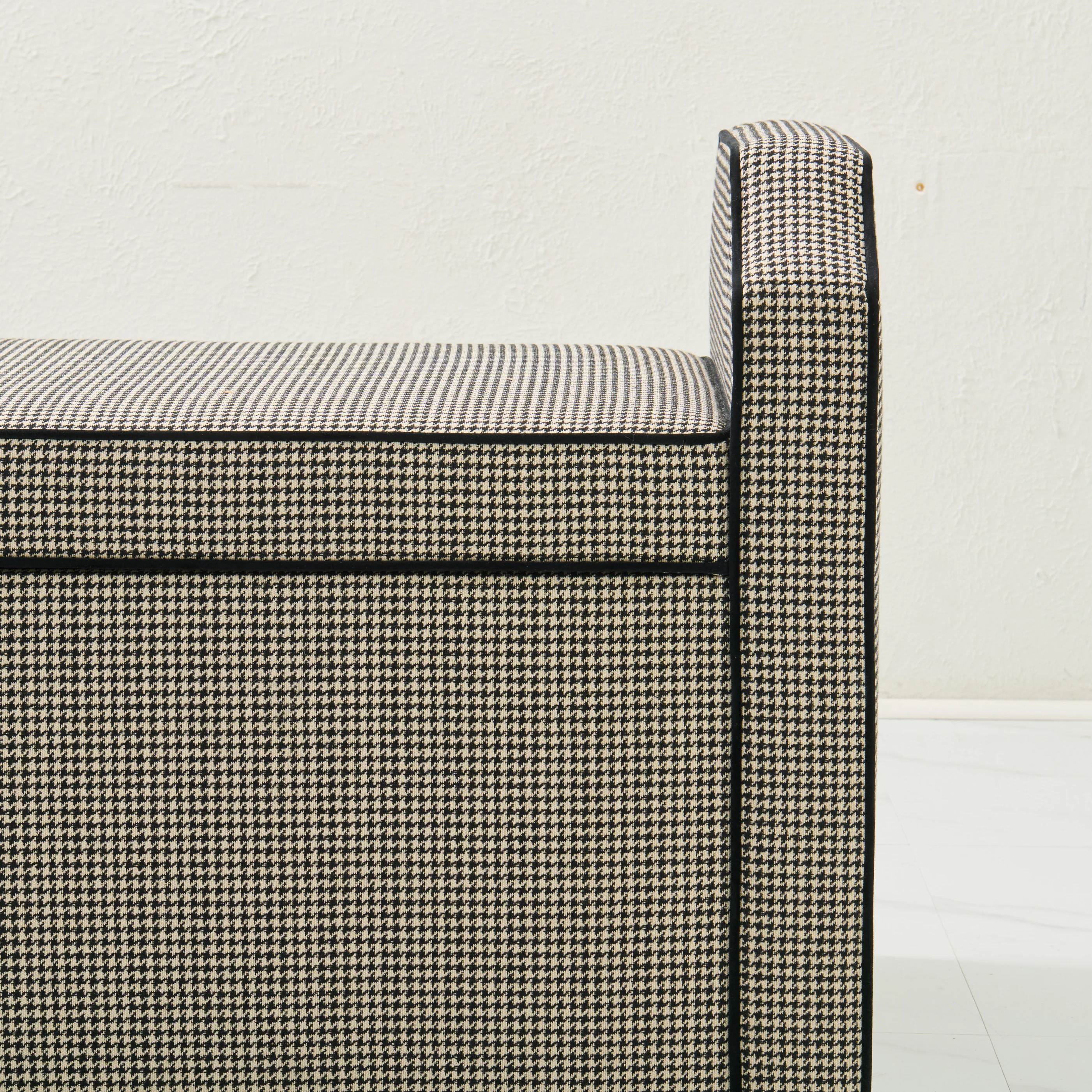 Milly Storage Bench – Houndstooth Fabric with Black Mohair Trim - Image 5