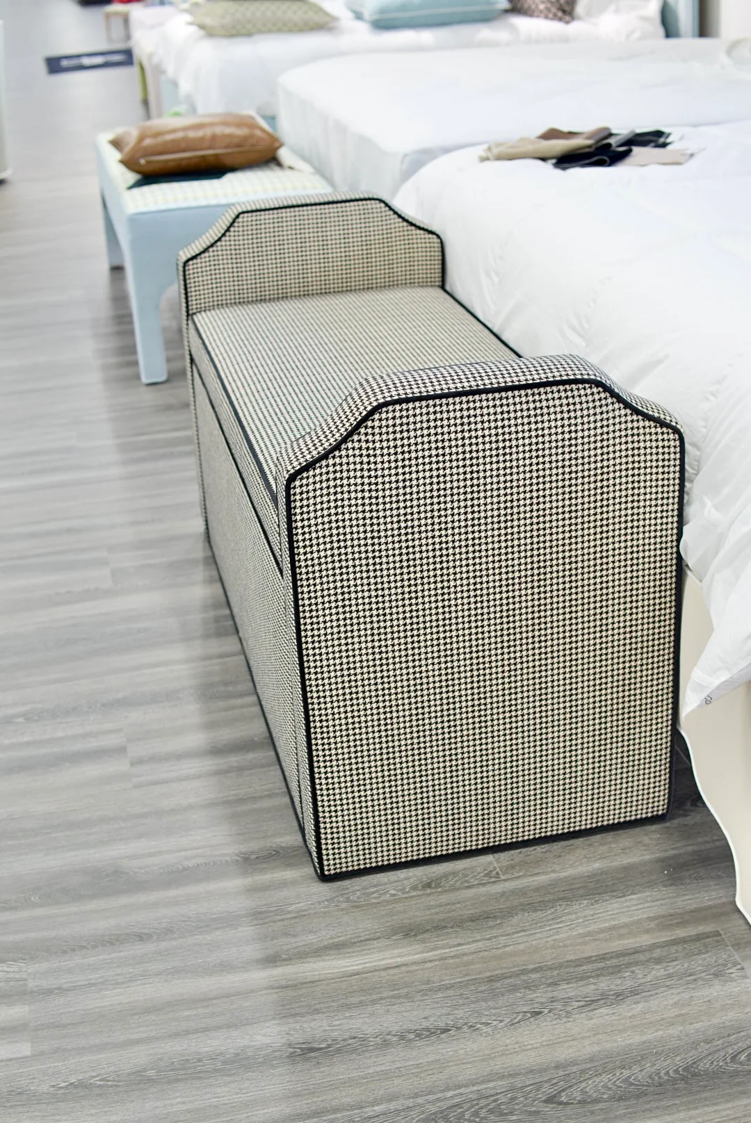 Milly Storage Bench – Houndstooth Fabric with Black Mohair Trim - Image 8