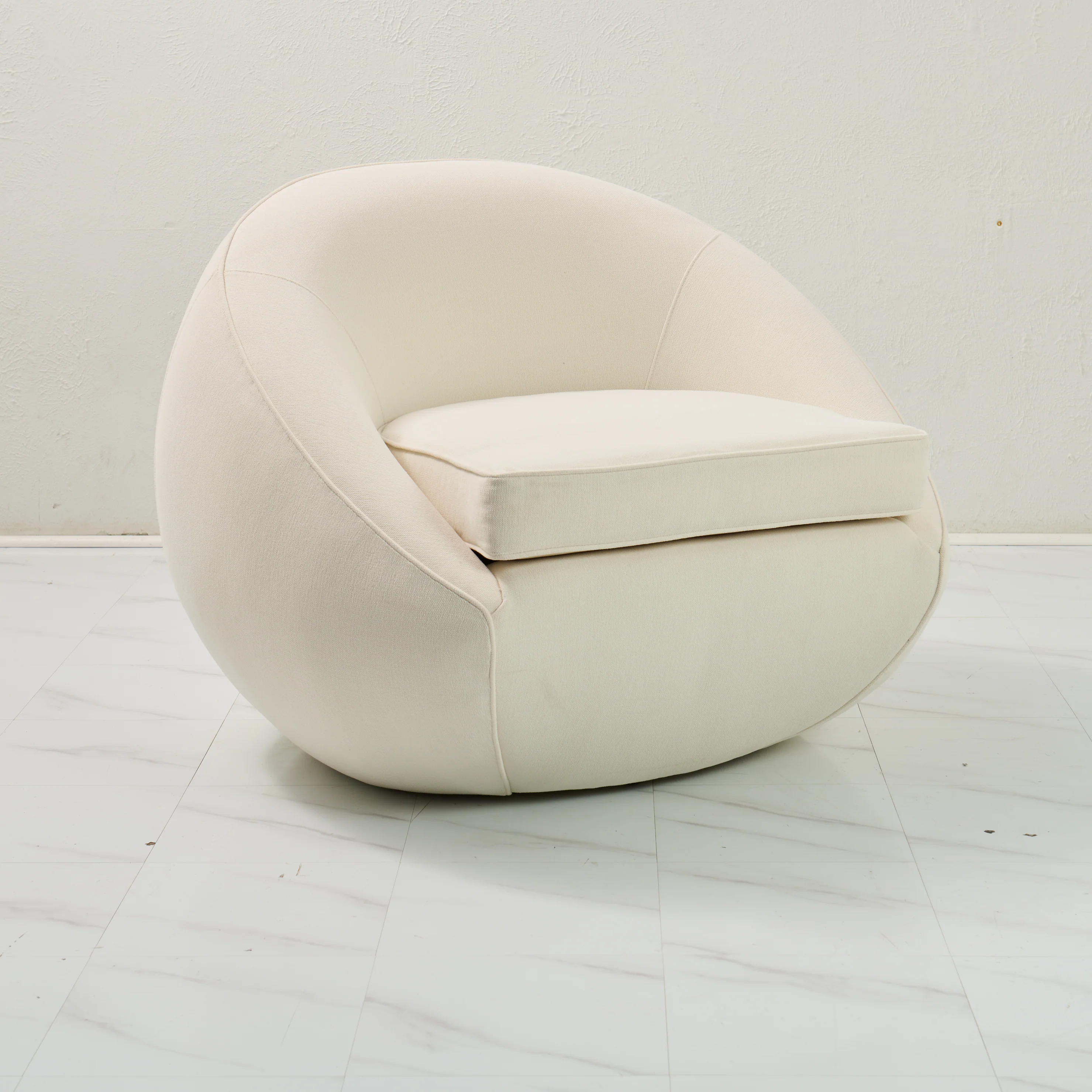 Modern Stationary Pod Chairs - Cream Upholstered Lounge Accent Chair - Image 7