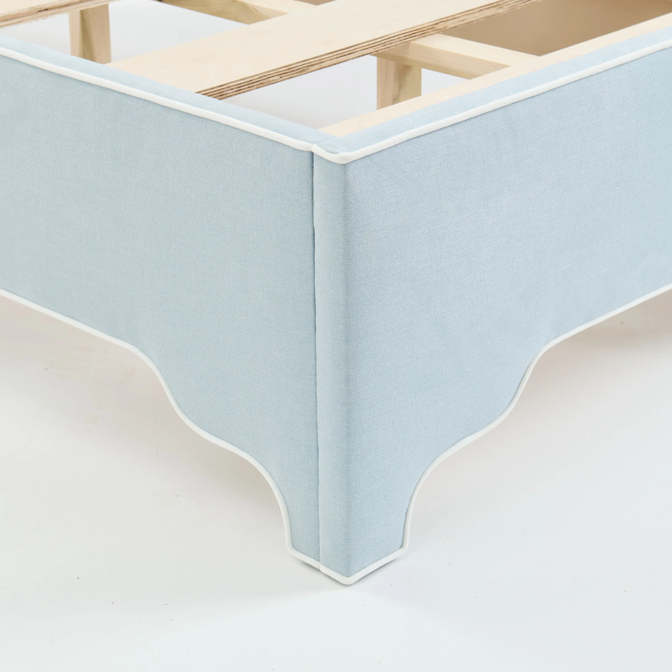 The Aliana Twin Platform Bed in Sky Blue Woven Fabric - White Trim - Image 5