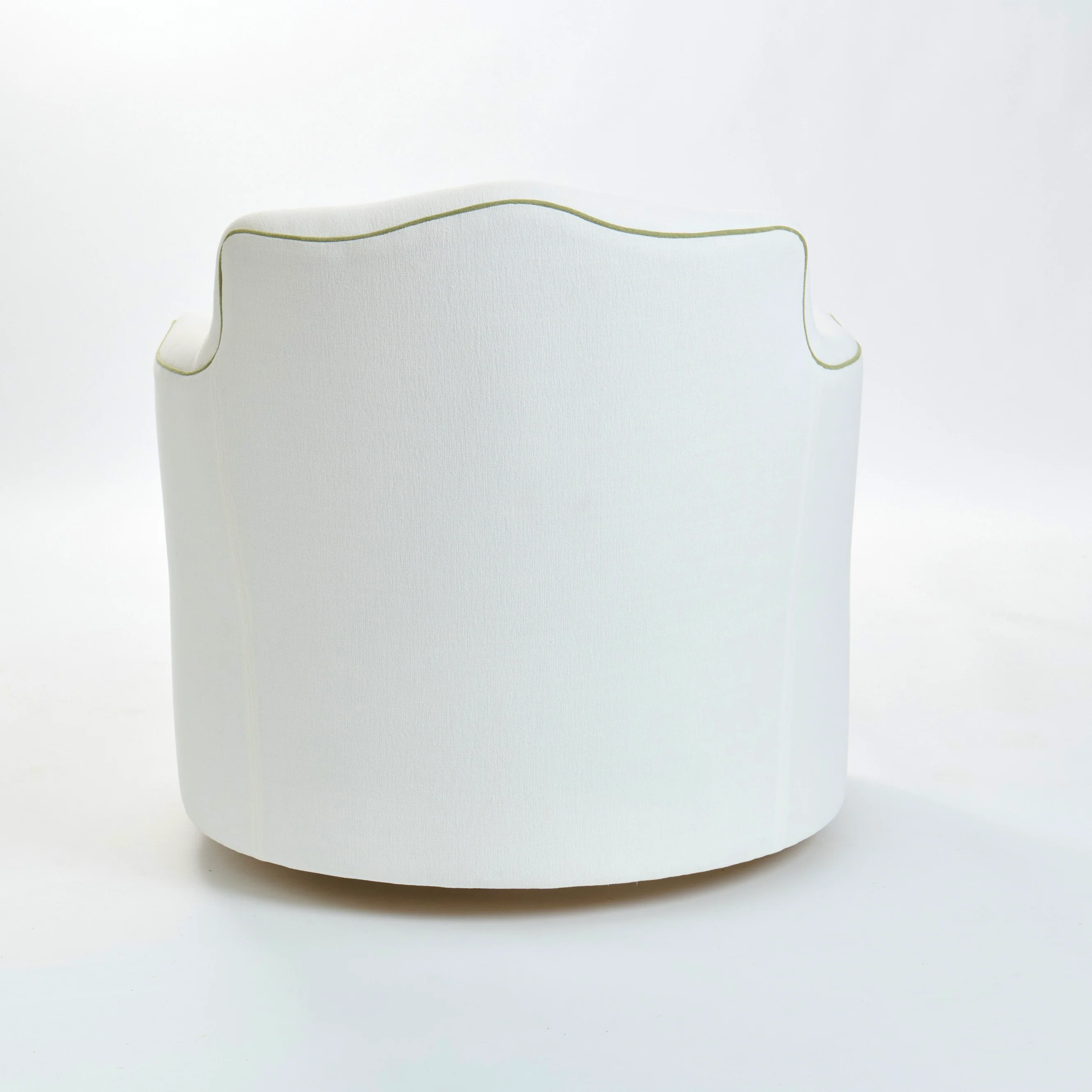 The Scarlett Swivel Chair: Crypton Off-White Fabric - Green Trim - Image 5