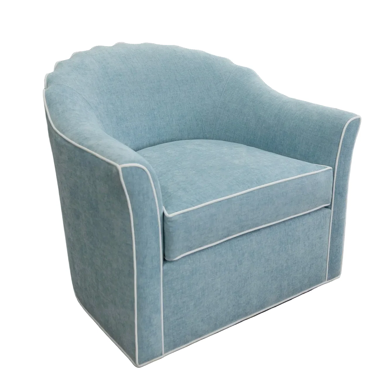 The Teresa Swivel Chair: Seafoam Blue Performance Fabric - White Trim