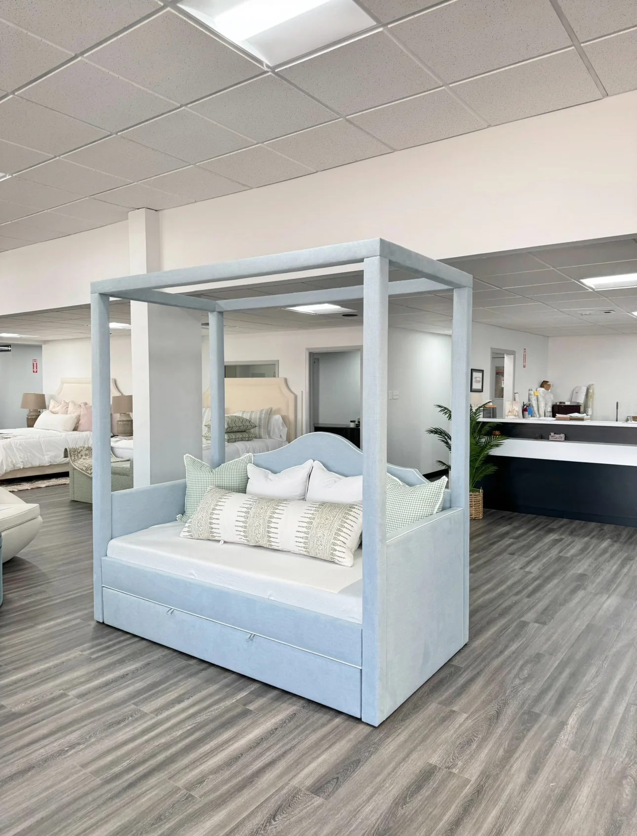 Twin Trundle Canopy Daybed - Sky Blue Woven Fabric - Image 5