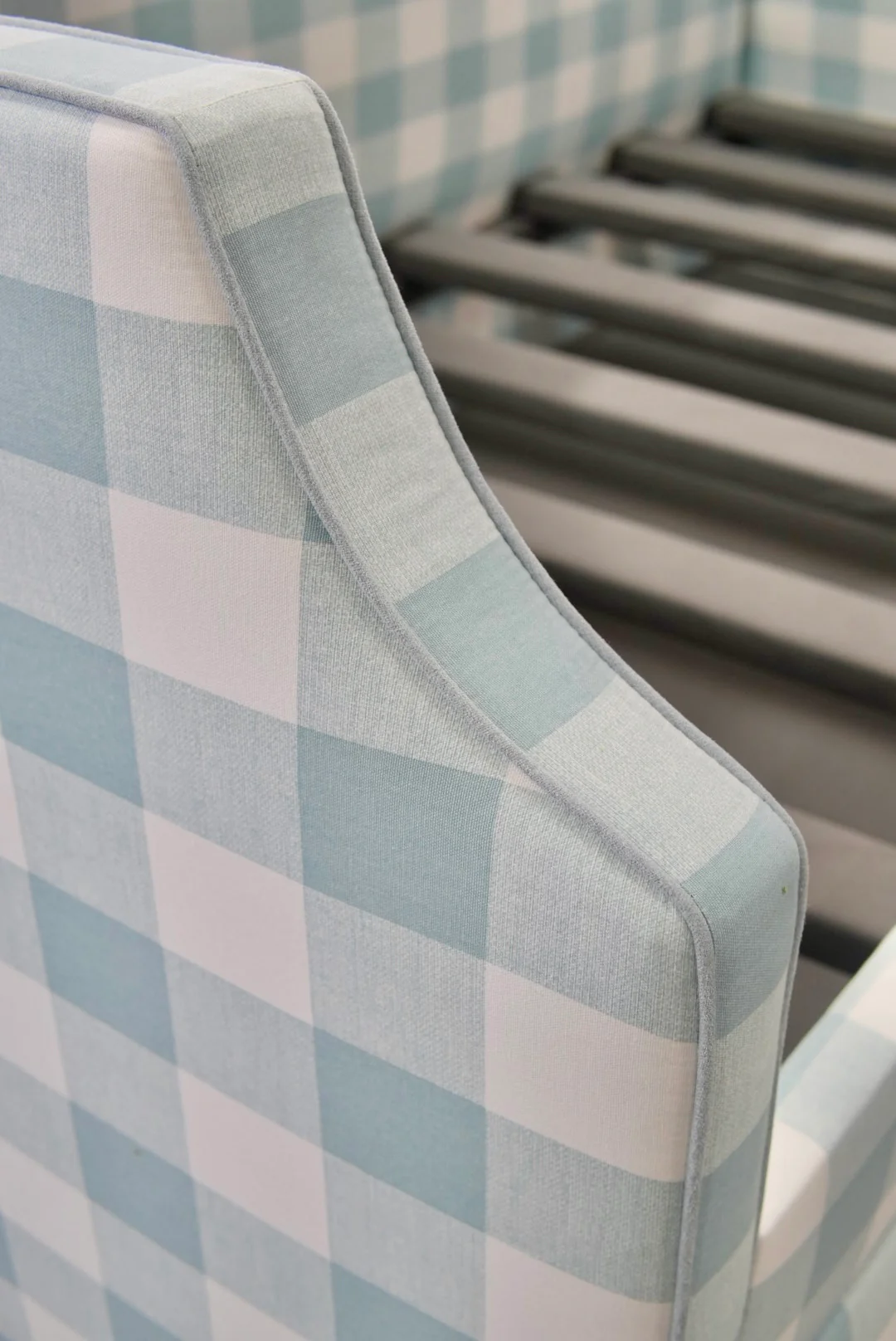 Twin Trundle Daybed - Buffalo Blue Checkered Fabric with Sky Blue Trim - Image 5